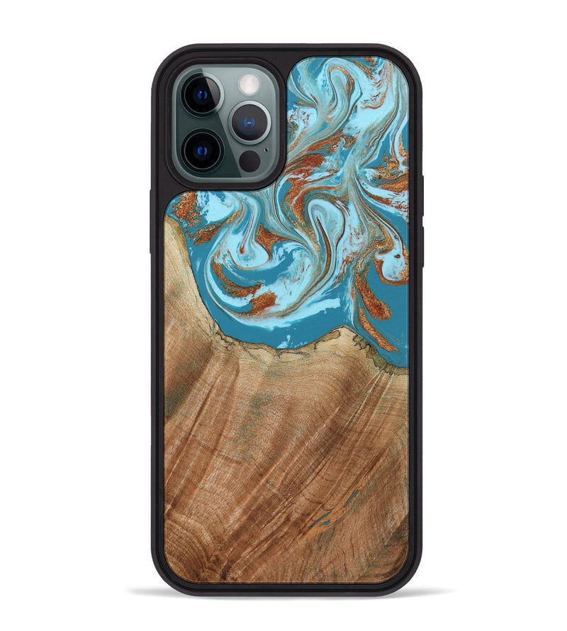 iPhone 12 Pro Max Wood Phone Case - Devyn (Teal & Gold, 795731)