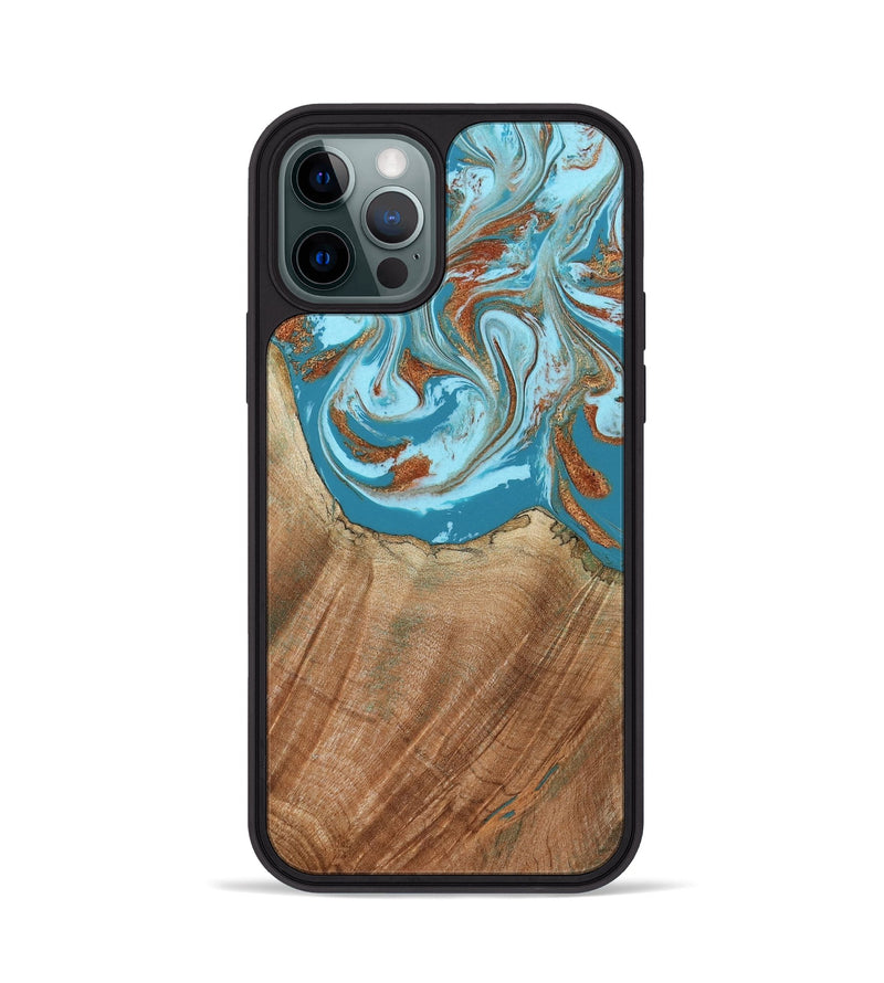 iPhone 12 Pro Wood Phone Case - Devyn (Teal & Gold, 795731)