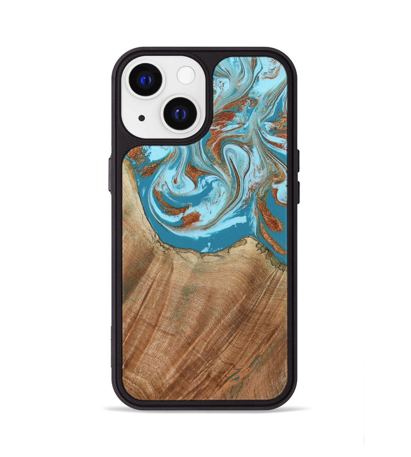 iPhone 13 Wood Phone Case - Devyn (Teal & Gold, 795731)