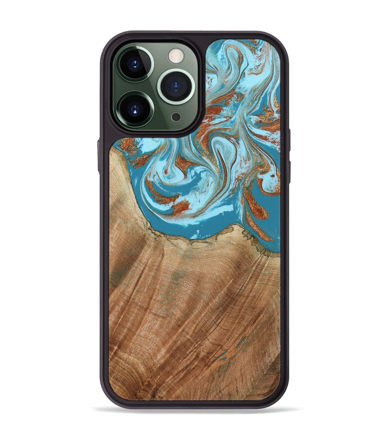 iPhone 13 Pro Max Wood Phone Case - Devyn (Teal & Gold, 795731)