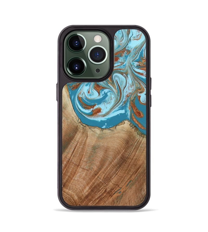 iPhone 13 Pro Wood Phone Case - Devyn (Teal & Gold, 795731)