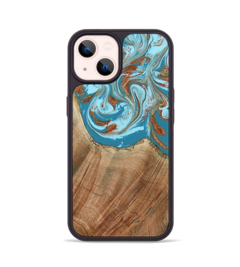 iPhone 14 Wood Phone Case - Devyn (Teal & Gold, 795731)