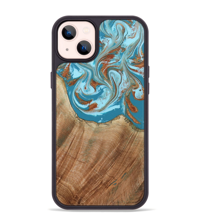 iPhone 14 Plus Wood Phone Case - Devyn (Teal & Gold, 795731)