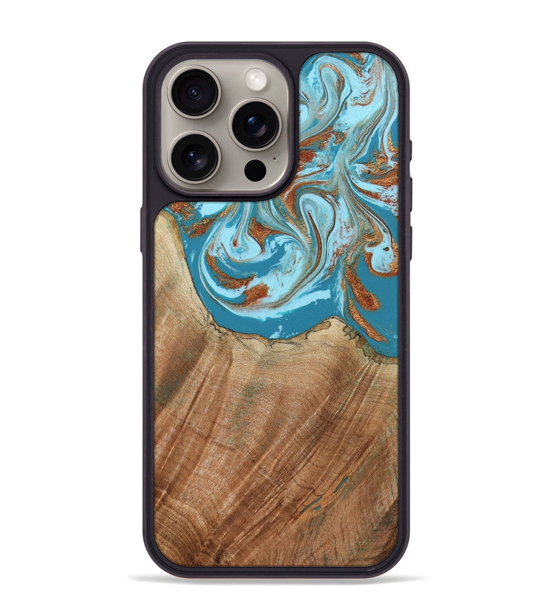 iPhone 15 Pro Max Wood Phone Case - Devyn (Teal & Gold, 795731)