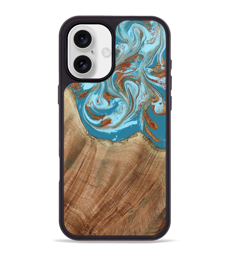 iPhone 16 Plus Wood Phone Case - Devyn (Teal & Gold, 795731)