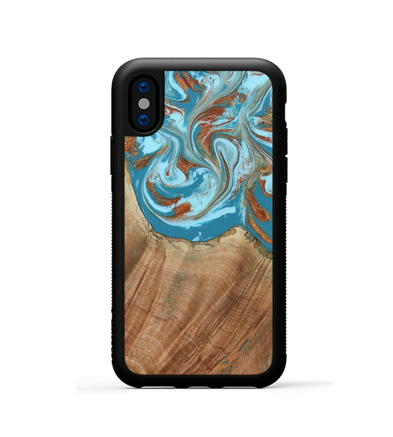 iPhone Xs Wood Phone Case - Devyn (Teal & Gold, 795731)