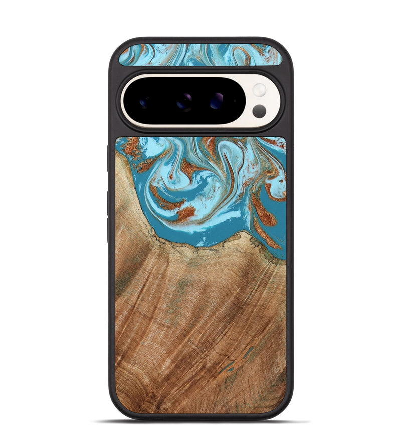 Pixel 9 Pro Wood Phone Case - Devyn (Teal & Gold, 795731)