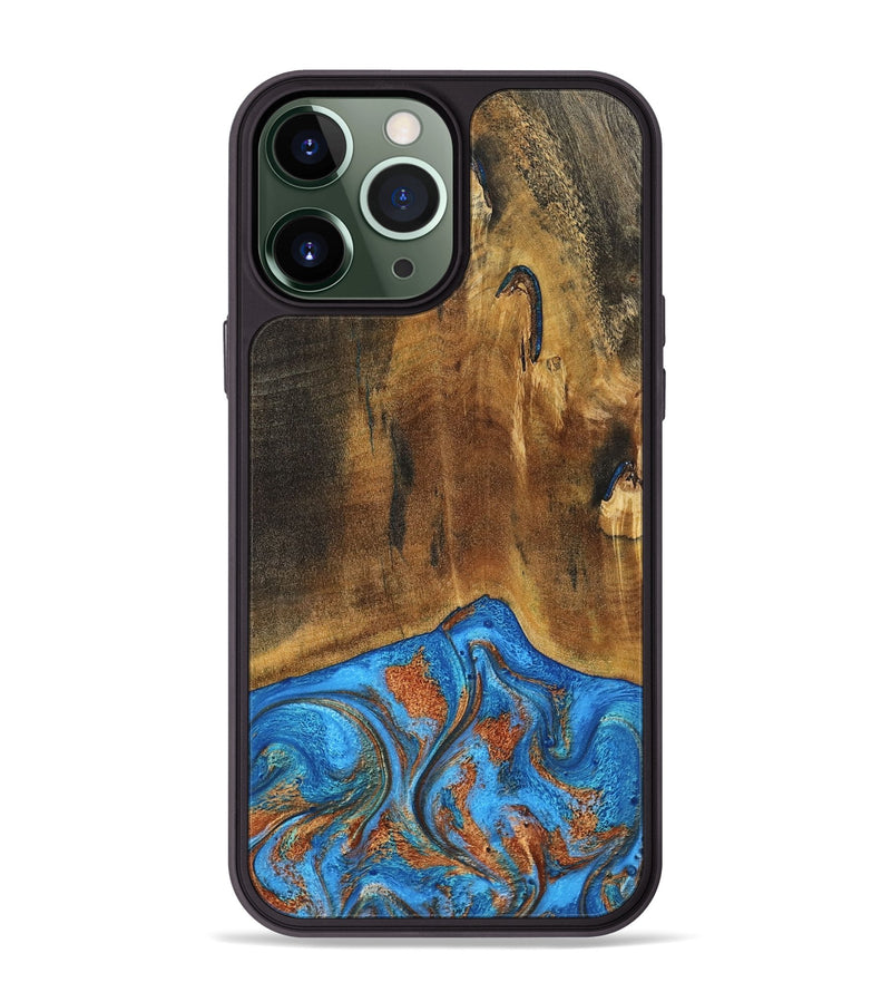 iPhone 13 Pro Max Wood Phone Case - Denny (Teal & Gold, 795738)