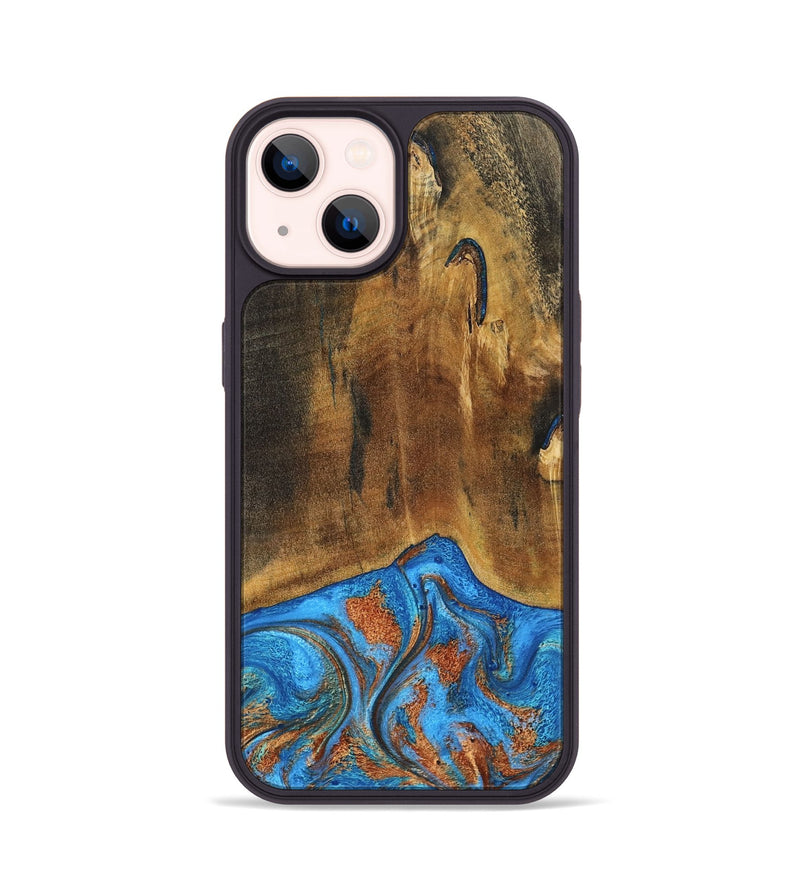 iPhone 14 Wood Phone Case - Denny (Teal & Gold, 795738)