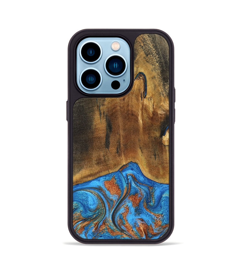iPhone 14 Pro Wood Phone Case - Denny (Teal & Gold, 795738)