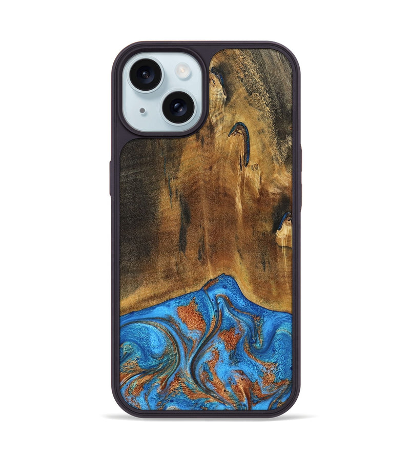iPhone 15 Wood Phone Case - Denny (Teal & Gold, 795738)