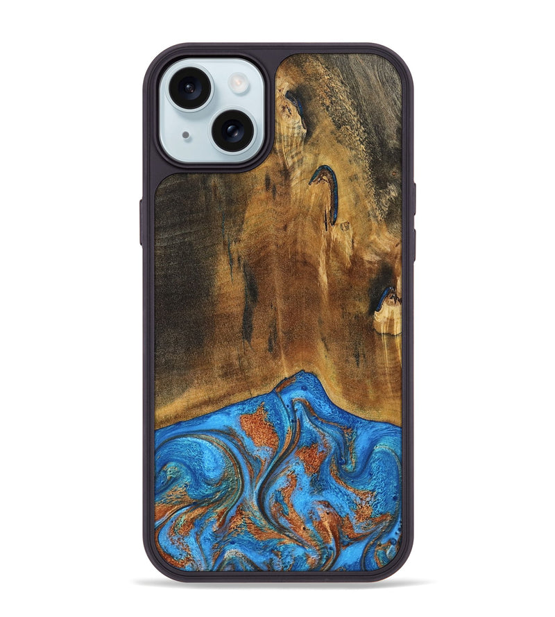 iPhone 15 Plus Wood Phone Case - Denny (Teal & Gold, 795738)