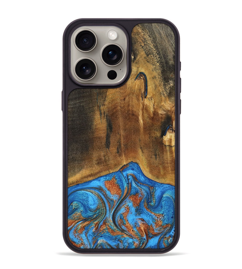 iPhone 15 Pro Max Wood Phone Case - Denny (Teal & Gold, 795738)