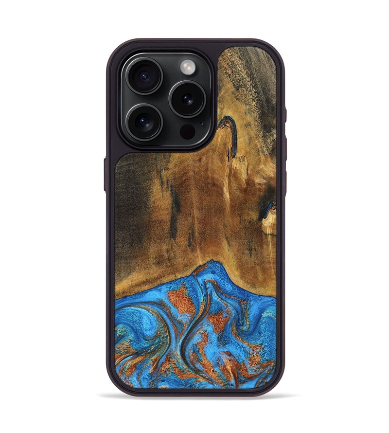 iPhone 15 Pro Wood Phone Case - Denny (Teal & Gold, 795738)
