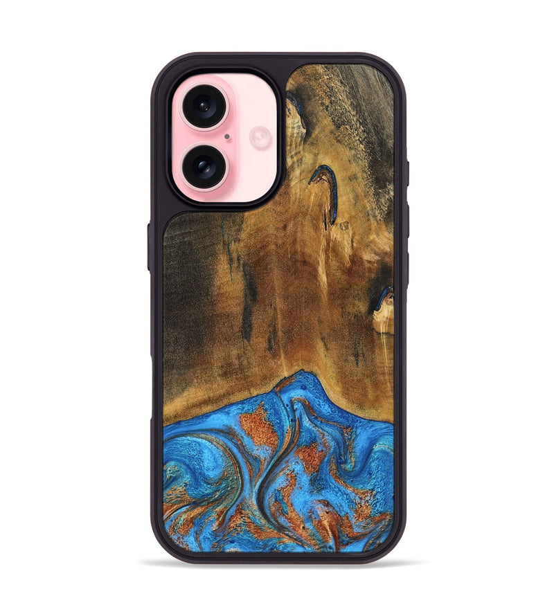 iPhone 16 Wood Phone Case - Denny (Teal & Gold, 795738)