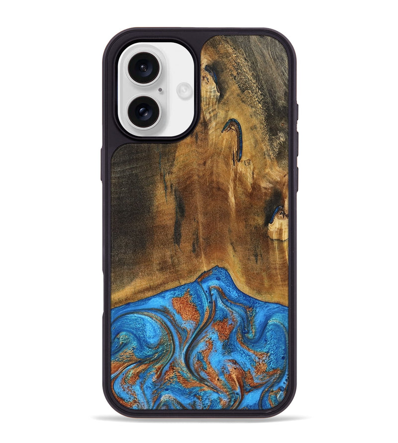 iPhone 16 Plus Wood Phone Case - Denny (Teal & Gold, 795738)