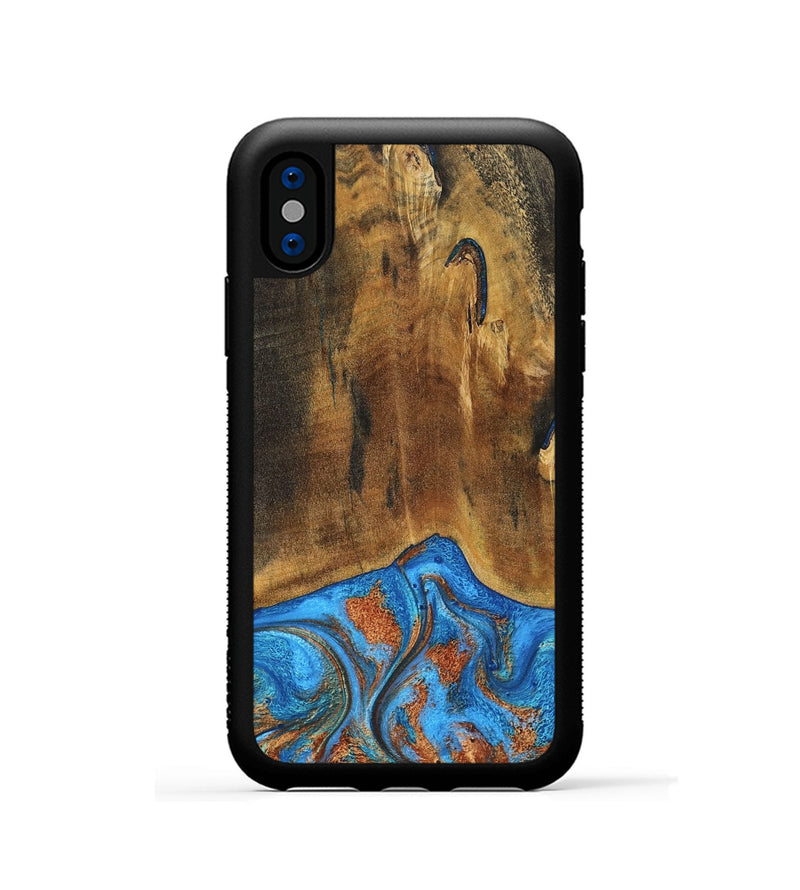 iPhone Xs Wood Phone Case - Denny (Teal & Gold, 795738)