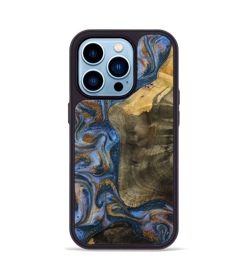 iPhone 14 Pro Wood Phone Case - Ramiro (Teal & Gold, 795856)