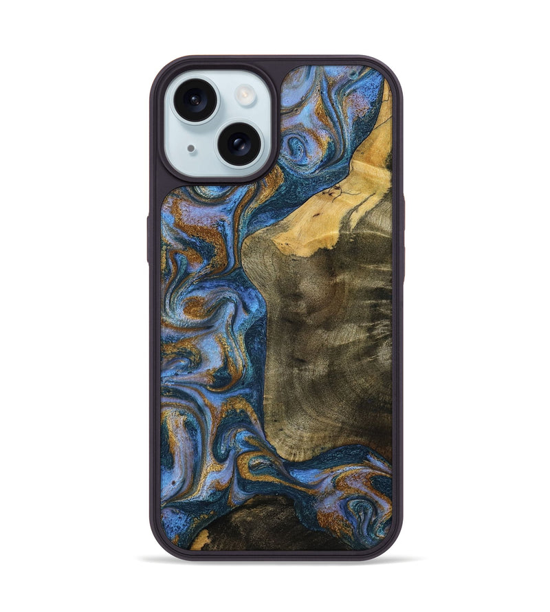 iPhone 15 Wood Phone Case - Ramiro (Teal & Gold, 795856)