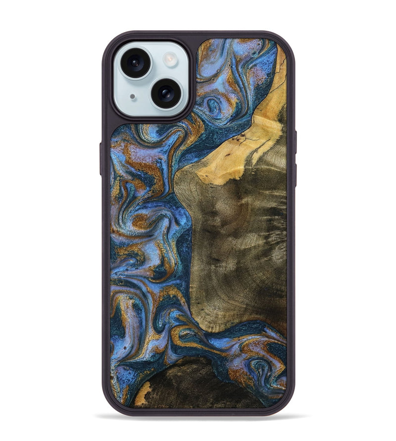 iPhone 15 Plus Wood Phone Case - Ramiro (Teal & Gold, 795856)