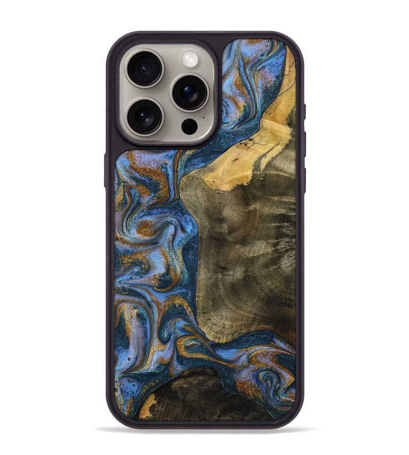 iPhone 15 Pro Max Wood Phone Case - Ramiro (Teal & Gold, 795856)