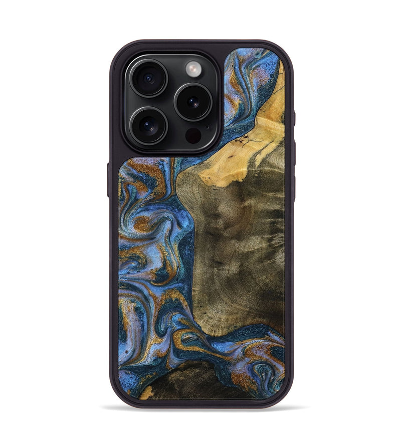iPhone 15 Pro Wood Phone Case - Ramiro (Teal & Gold, 795856)