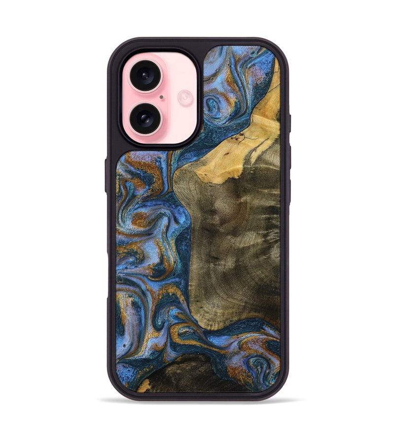 iPhone 16 Wood Phone Case - Ramiro (Teal & Gold, 795856)