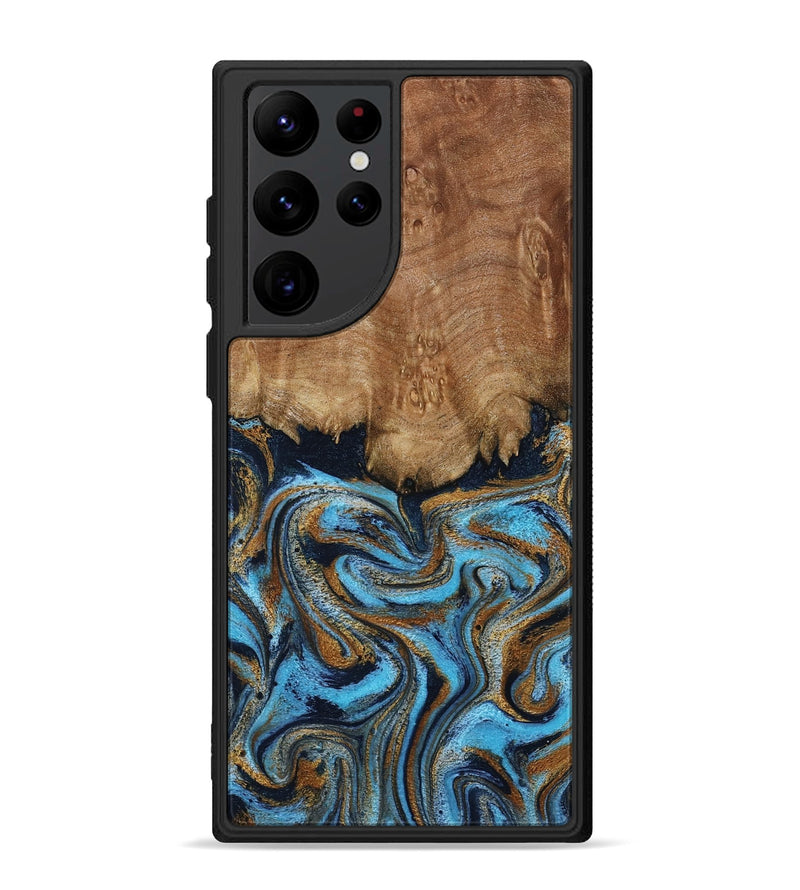 Galaxy S22 Ultra Wood Phone Case - Brandie (Teal & Gold, 796003)
