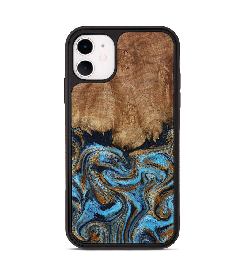 iPhone 11 Wood Phone Case - Brandie (Teal & Gold, 796003)