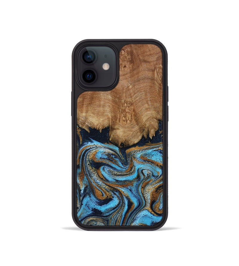 iPhone 12 mini Wood Phone Case - Brandie (Teal & Gold, 796003)