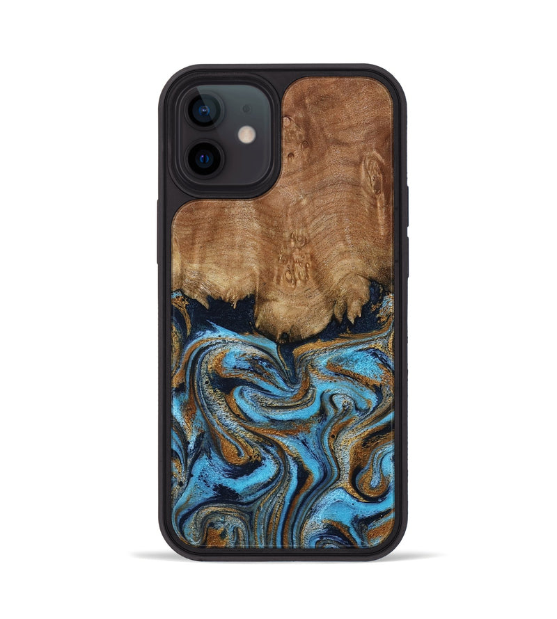 iPhone 12 Wood Phone Case - Brandie (Teal & Gold, 796003)