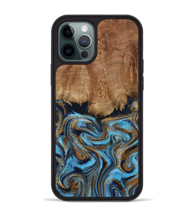 iPhone 12 Pro Max Wood Phone Case - Brandie (Teal & Gold, 796003)
