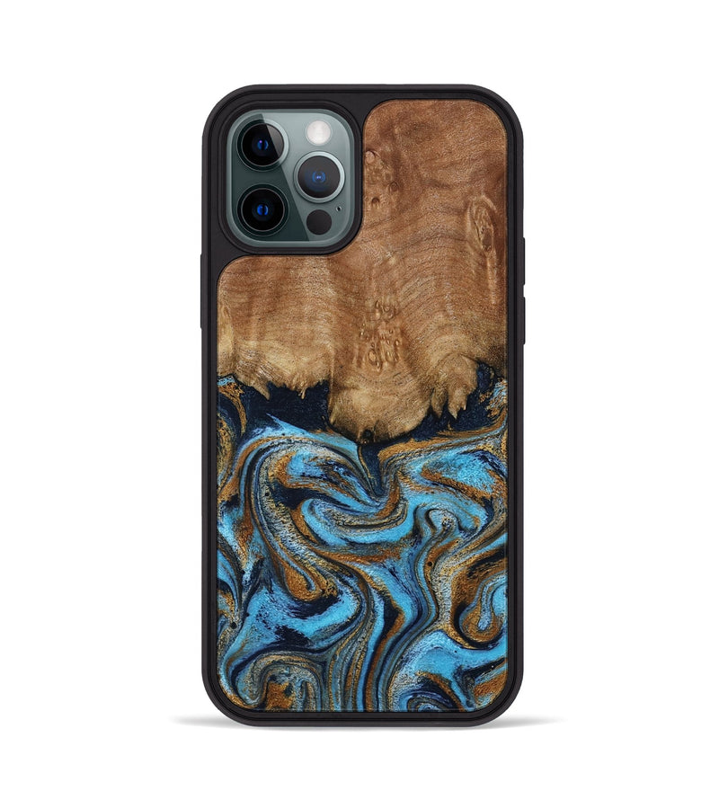 iPhone 12 Pro Wood Phone Case - Brandie (Teal & Gold, 796003)