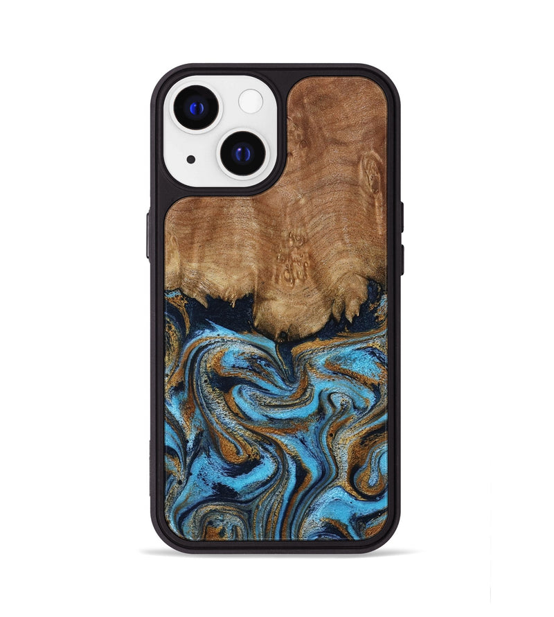 iPhone 13 Wood Phone Case - Brandie (Teal & Gold, 796003)