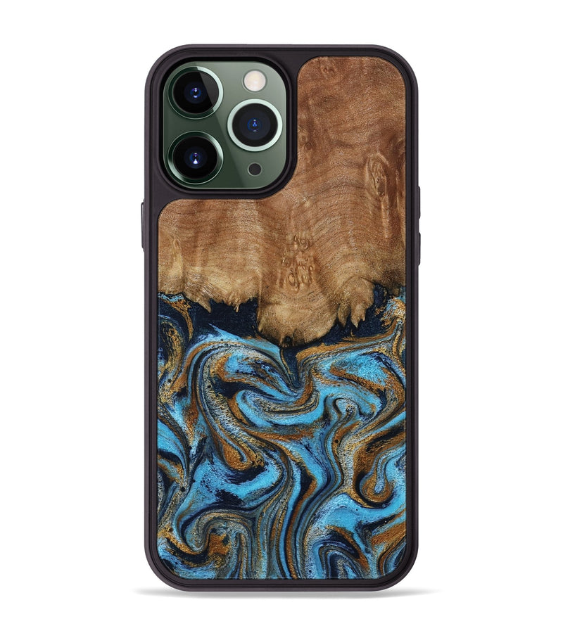 iPhone 13 Pro Max Wood Phone Case - Brandie (Teal & Gold, 796003)