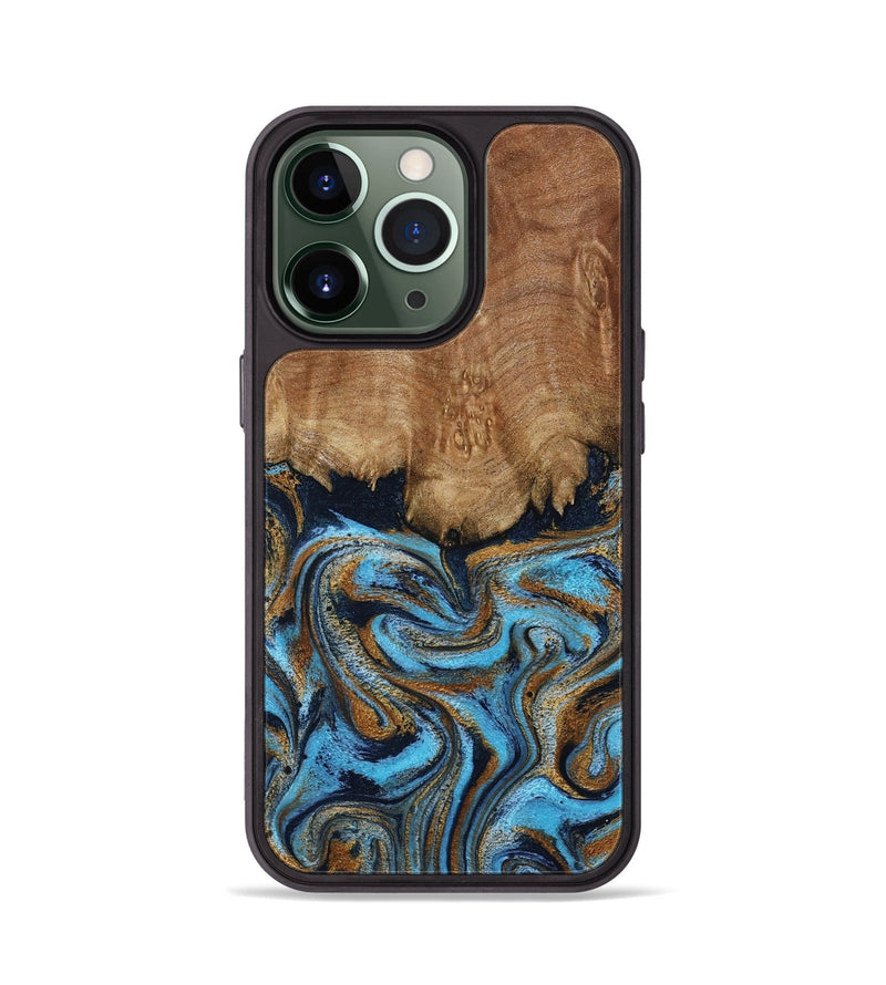 iPhone 13 Pro Wood Phone Case - Brandie (Teal & Gold, 796003)