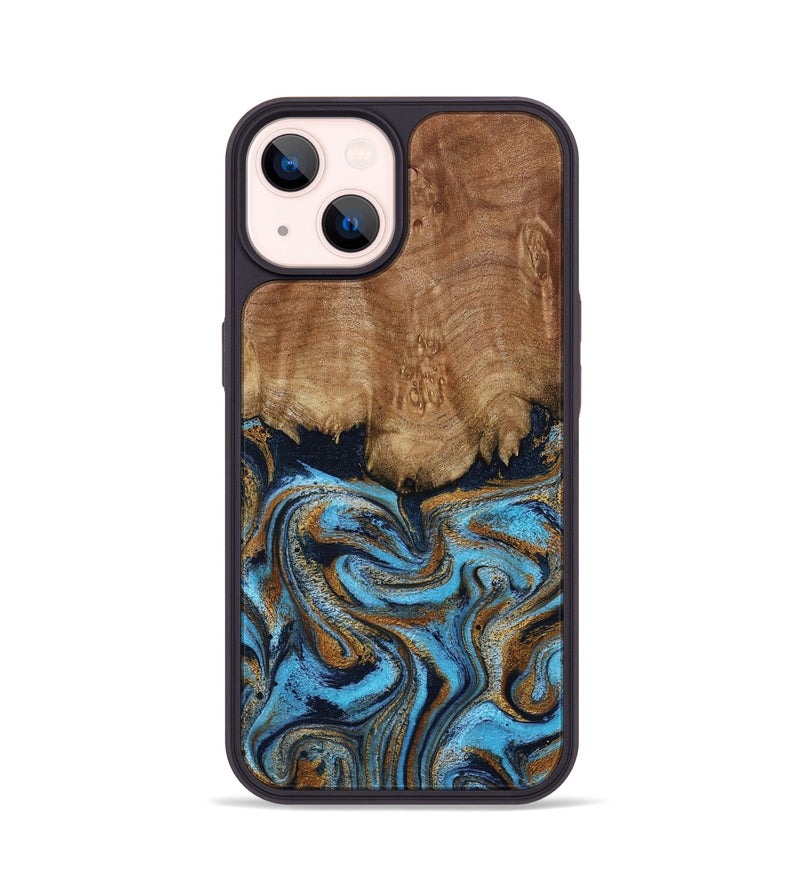 iPhone 14 Wood Phone Case - Brandie (Teal & Gold, 796003)