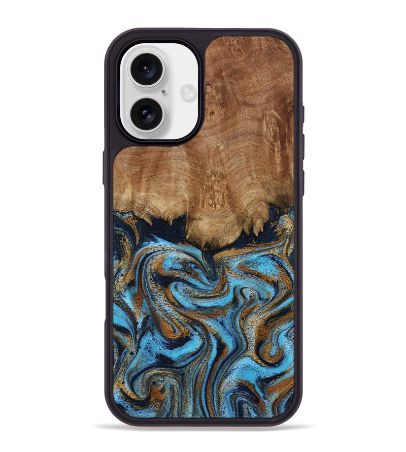 iPhone 16 Plus Wood Phone Case - Brandie (Teal & Gold, 796003)