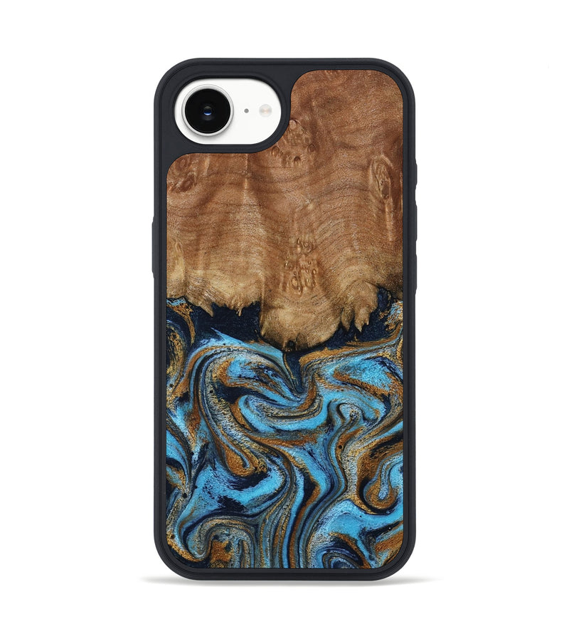 iPhone 16e Wood Phone Case - Brandie (Teal & Gold, 796003)