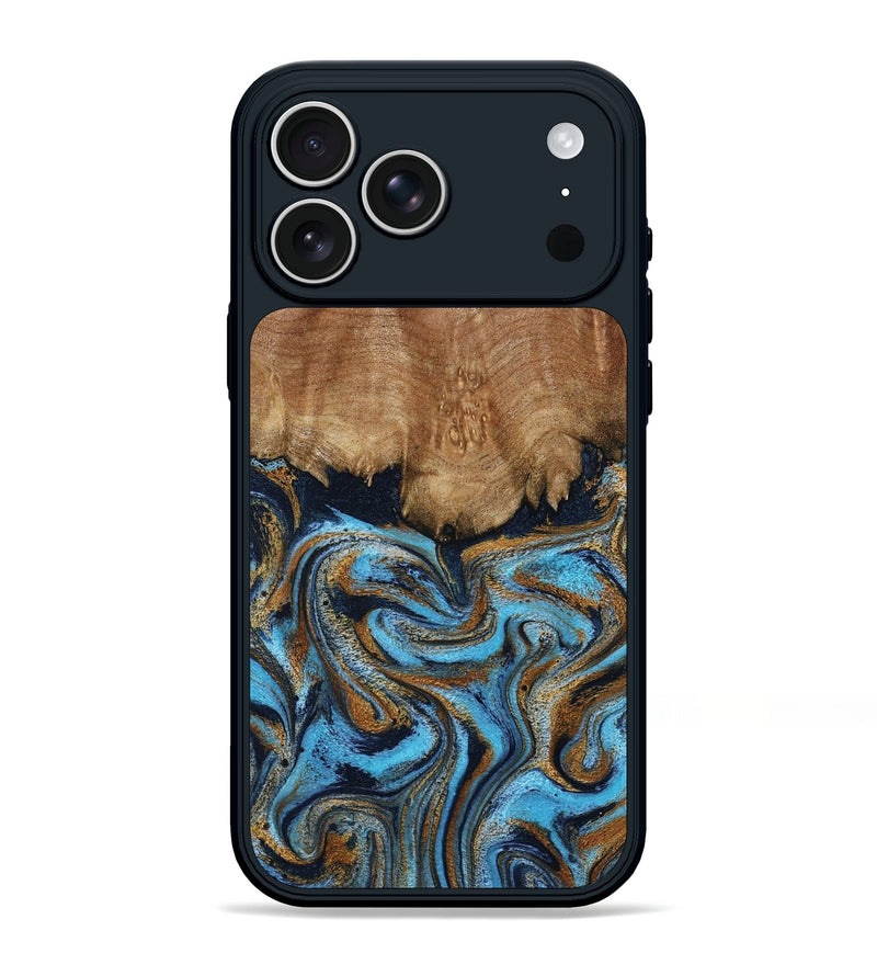 iPhone 17 Pro Max Wood Phone Case - Brandie (Teal & Gold, 796003)