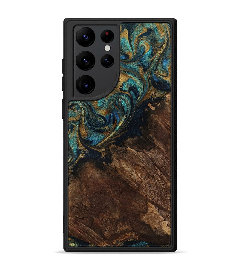 Galaxy S22 Ultra Wood Phone Case - Earlene (Teal & Gold, 796006)
