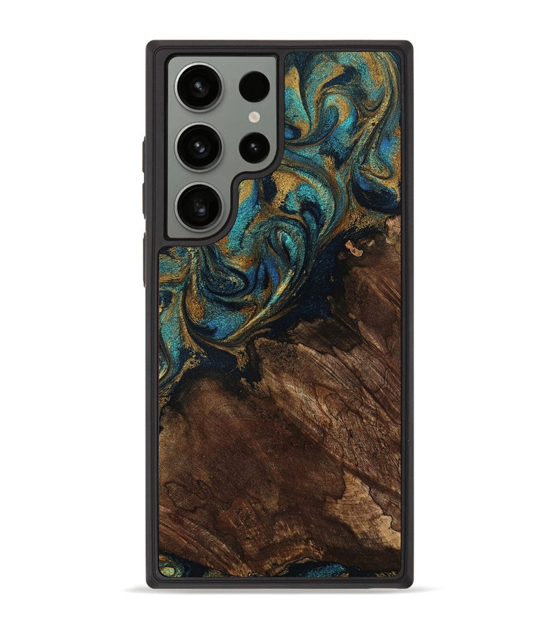 Galaxy S23 Ultra Wood Phone Case - Earlene (Teal & Gold, 796006)