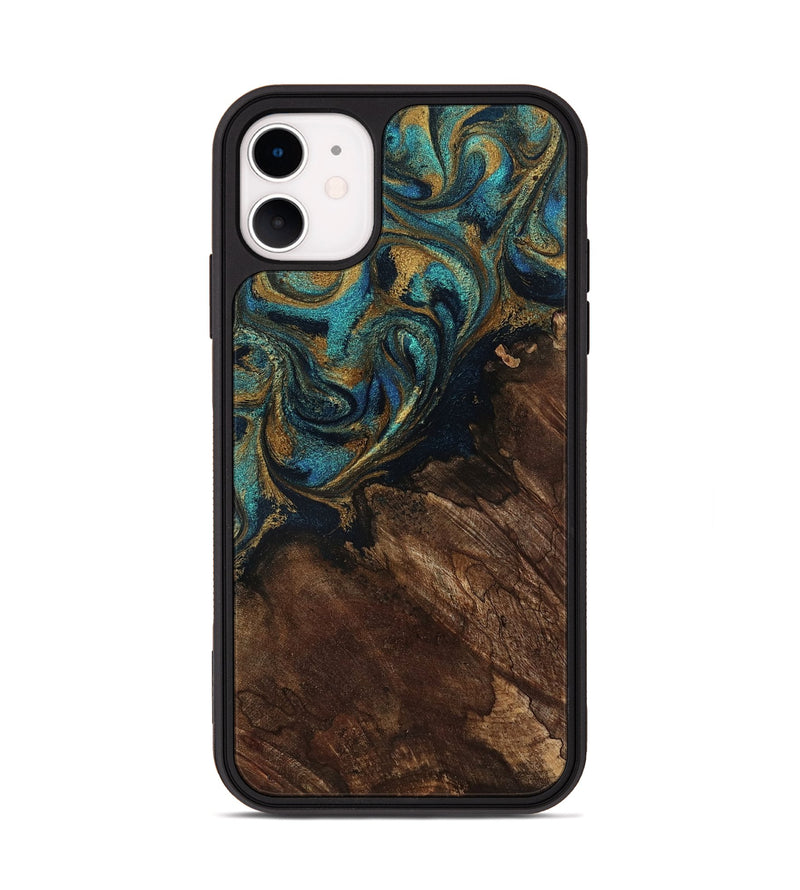 iPhone 11 Wood Phone Case - Earlene (Teal & Gold, 796006)