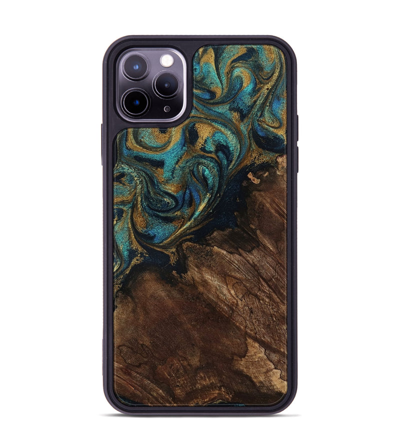 iPhone 11 Pro Max Wood Phone Case - Earlene (Teal & Gold, 796006)