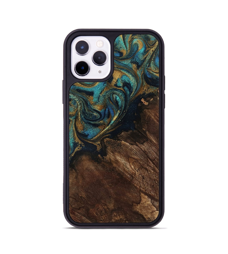 iPhone 11 Pro Wood Phone Case - Earlene (Teal & Gold, 796006)