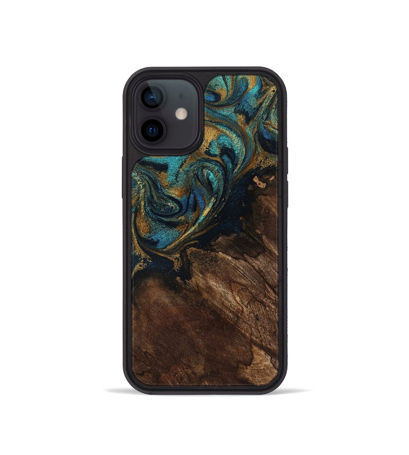 iPhone 12 mini Wood Phone Case - Earlene (Teal & Gold, 796006)