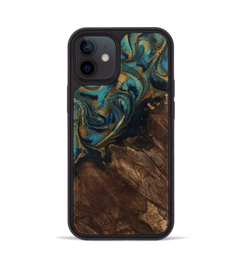 iPhone 12 Wood Phone Case - Earlene (Teal & Gold, 796006)