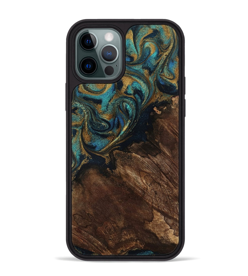 iPhone 12 Pro Max Wood Phone Case - Earlene (Teal & Gold, 796006)