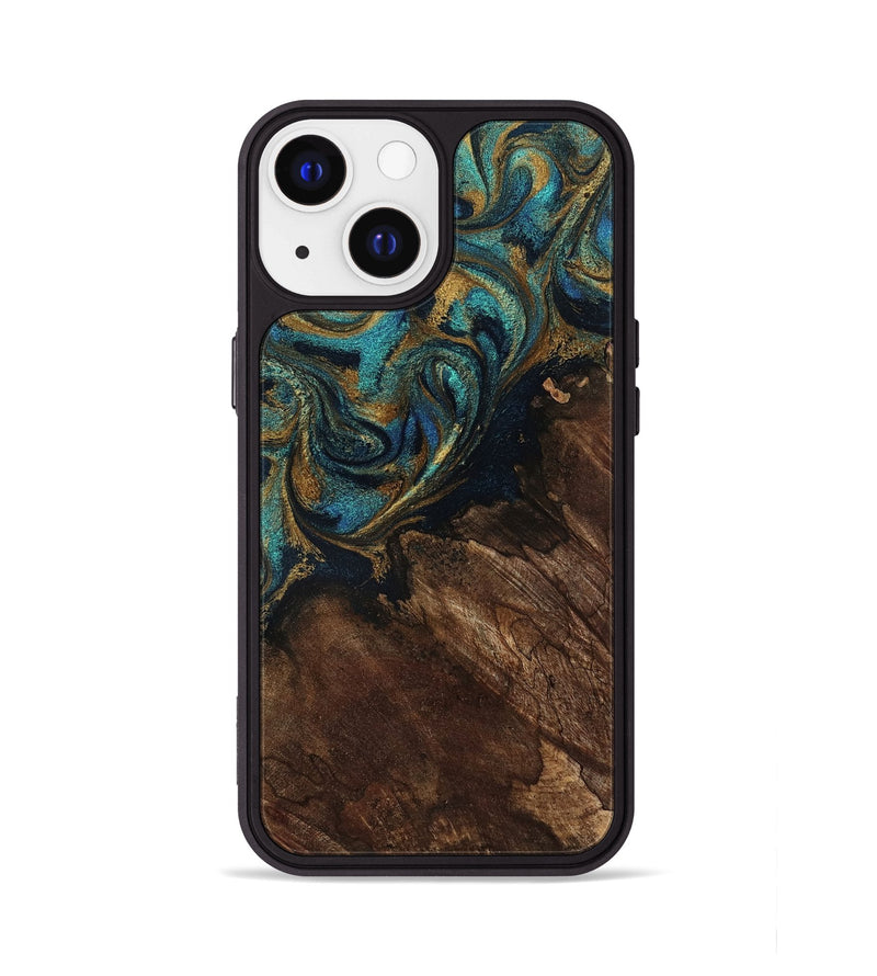 iPhone 13 Wood Phone Case - Earlene (Teal & Gold, 796006)
