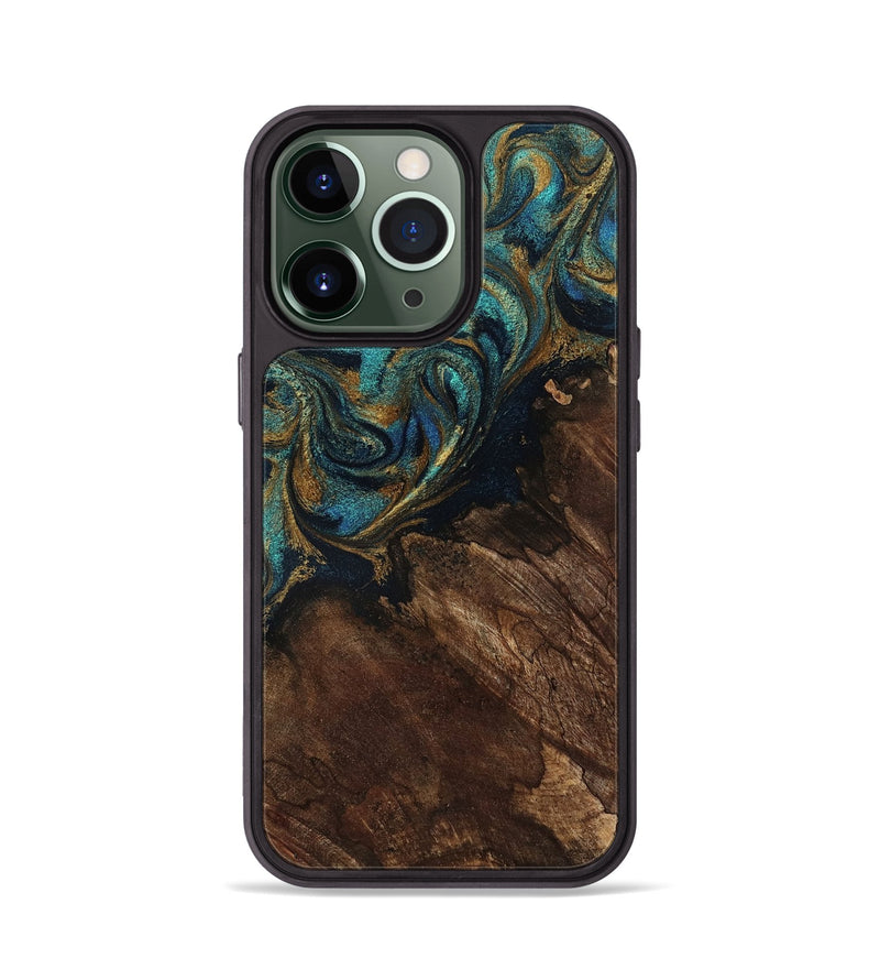 iPhone 13 Pro Wood Phone Case - Earlene (Teal & Gold, 796006)